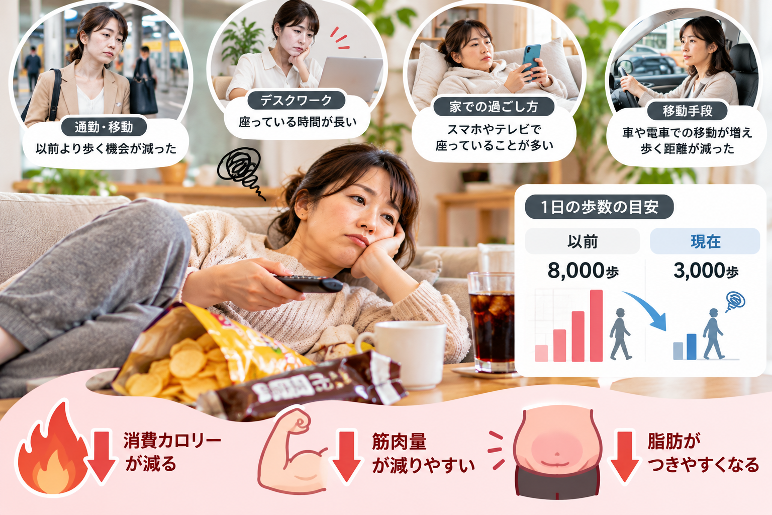 ③厳しすぎる食事制限によって、日常の活動量が減っている