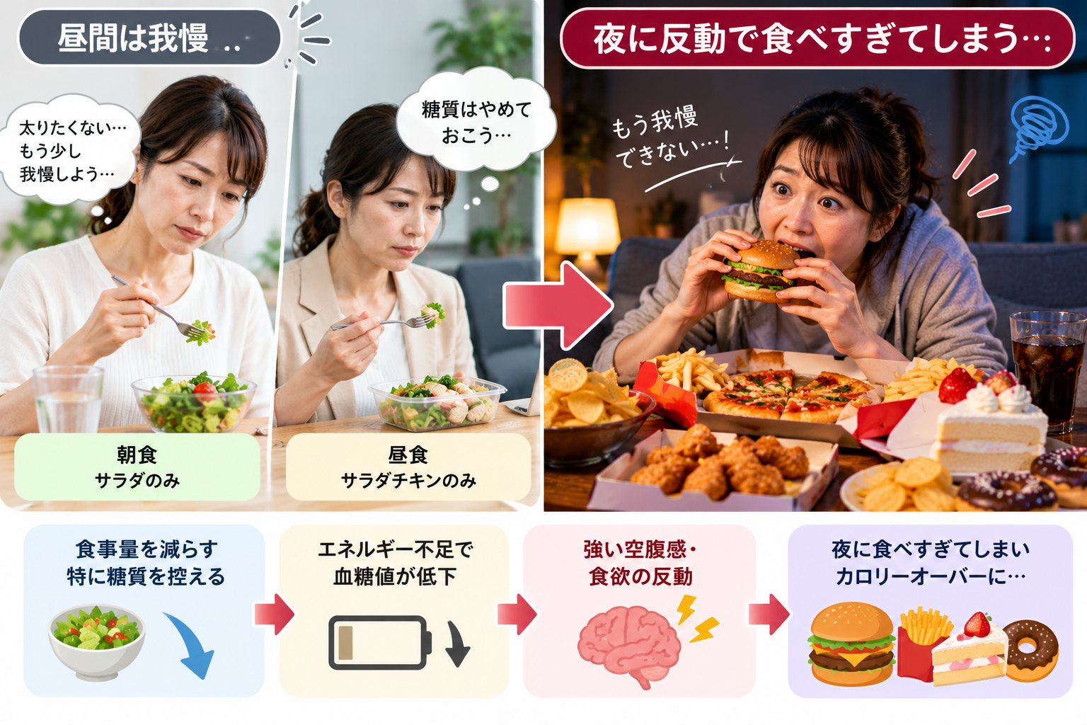 ③食事制限の反動で食べ過ぎてしまう