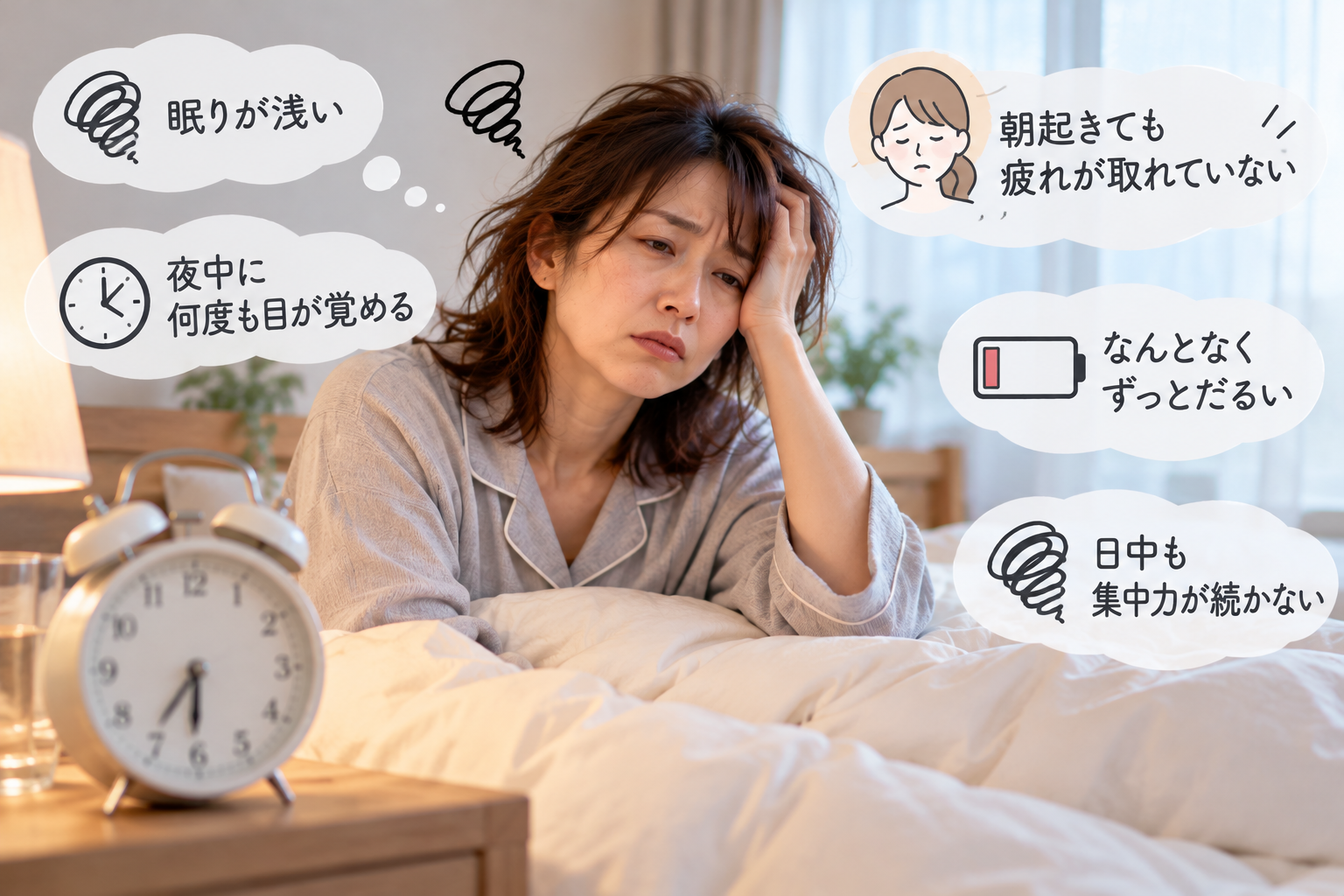 ⑤睡眠不足やストレスの影響を受けている